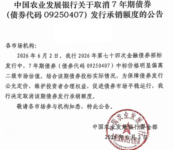 乌龙指“疑云进展：农发行取消”价格明显偏离“债券发行承销额度