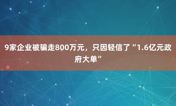 9家企业被骗走800万元，只因轻信了“1.6亿元政府大单”