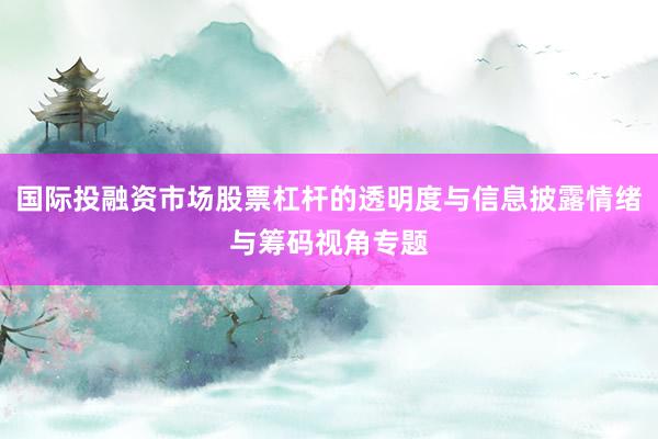 国际投融资市场股票杠杆的透明度与信息披露情绪与筹码视角专题