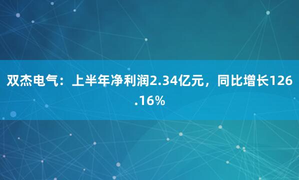 双杰电气：上半年净利润2.34亿元，同比增长126.16%