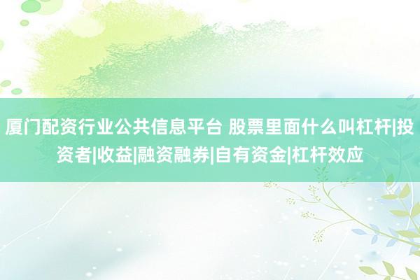 厦门配资行业公共信息平台 股票里面什么叫杠杆|投资者|收益|融资融券|自有资金|杠杆效应