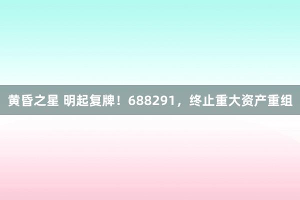 黄昏之星 明起复牌！688291，终止重大资产重组