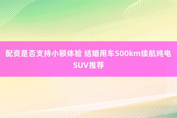 配资是否支持小额体验 结婚用车500km续航纯电SUV推荐