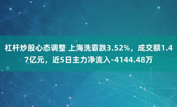 杠杆炒股心态调整 上海洗霸跌3.52%，成交额1.47亿元，近5日主力净流入-4144.48万